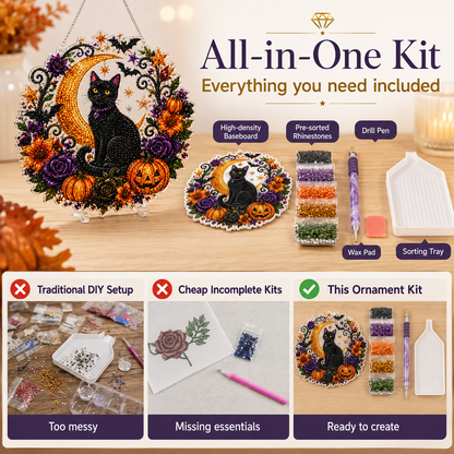 🎃 DIY Halloween Moon & Black Cat Diamond Art Kit