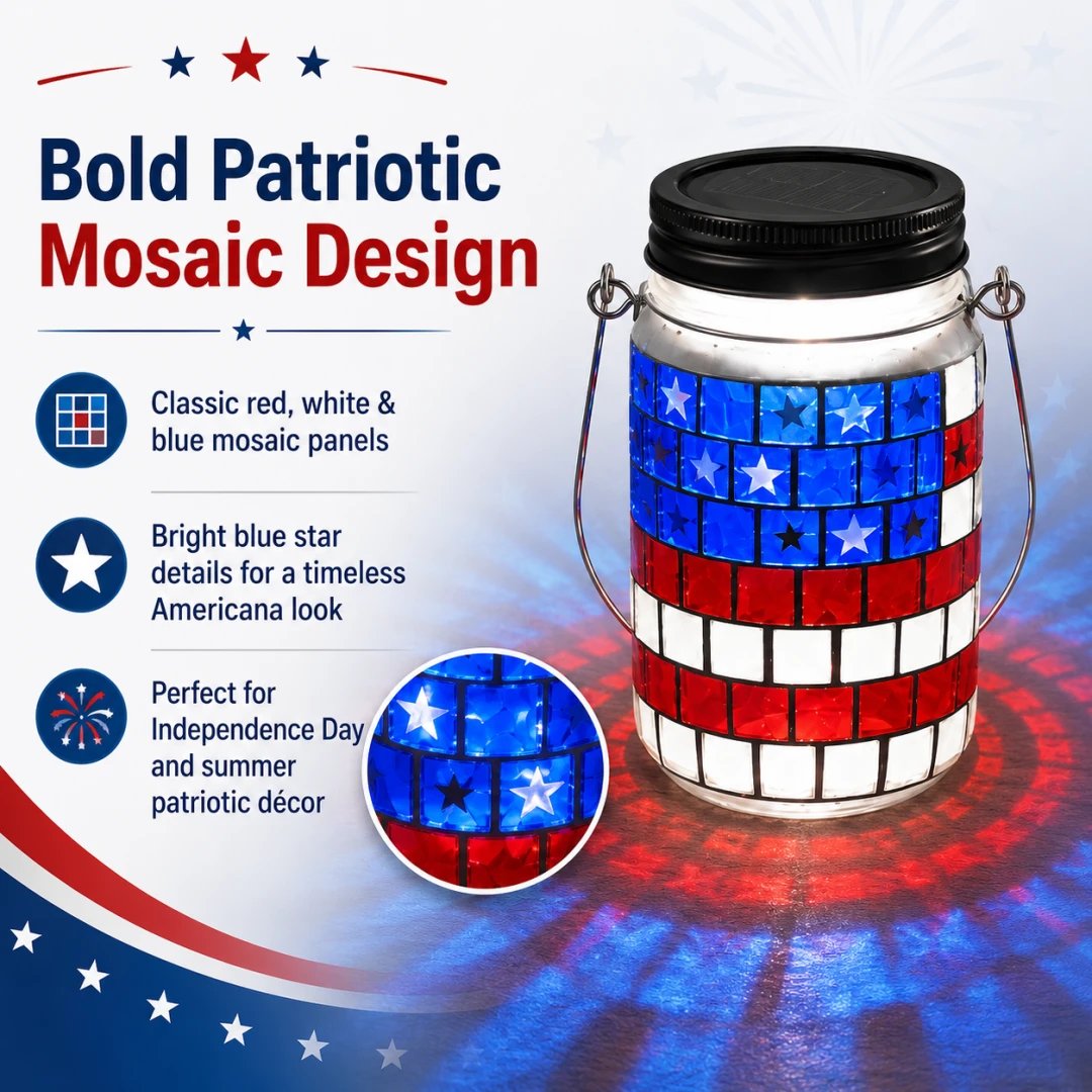 🔥 Last Day 50% OFF - 4th of July Solar Patriotic Mason Jar Lantern