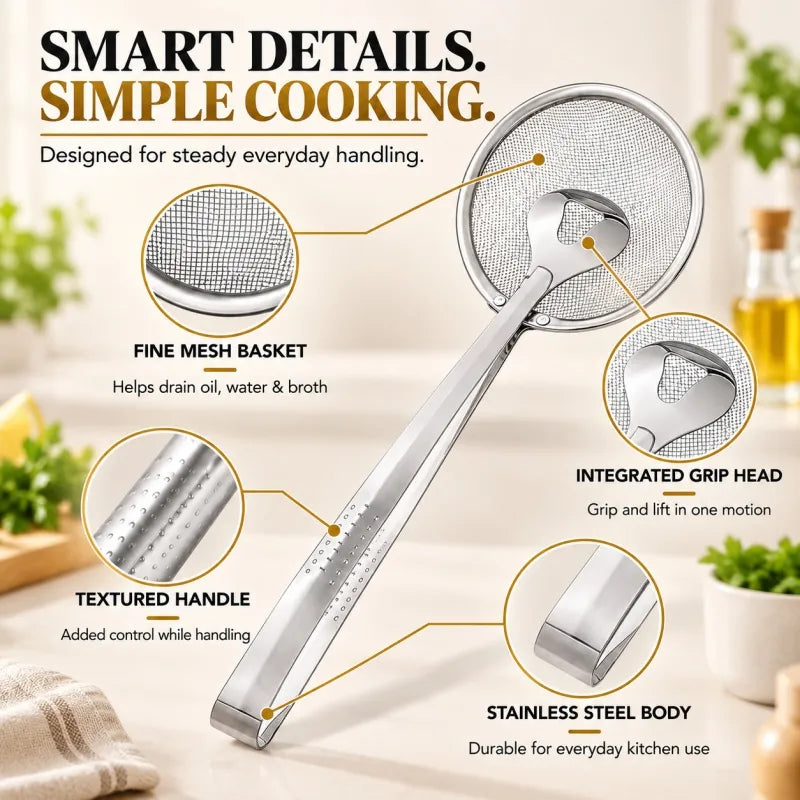 🔥2-in-1 Oil-Frying Filter Clip- Stainless Steel Frying & Draining Tool
