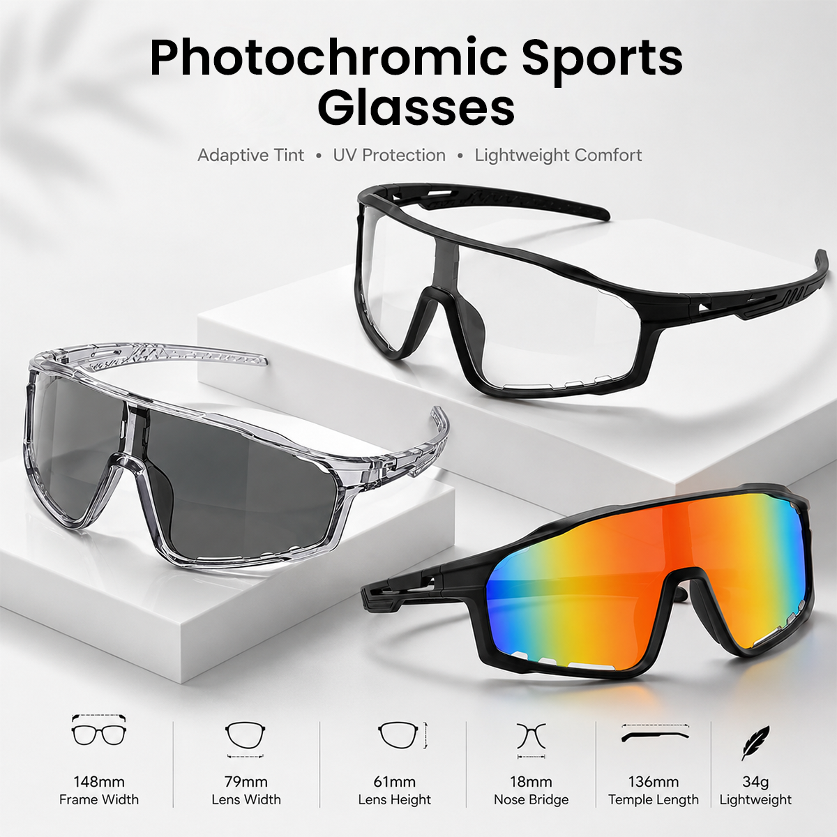 🕶️ UV400 Photochromic Polarized Safety Glasses ☀️ Anti-Glare Protection