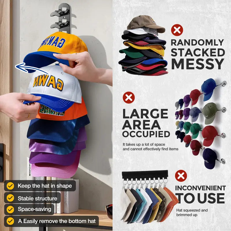 🧢 Vertical Adhesive Wall Hat Rack Organizer (2-Pack)