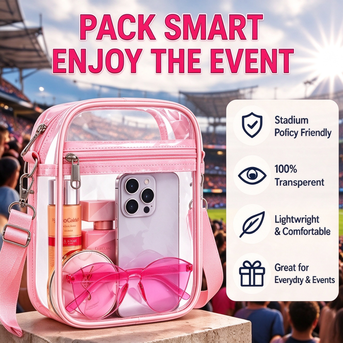 🏟️Stadium Approved Clear Crossbody Bag - Waterproof PVC Transparent Bag