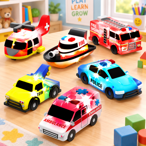 🚑6-Piece Baby Emergency Car Bath Toy - Water-Changing, Floating, Light-Up Sensory Learning Tool