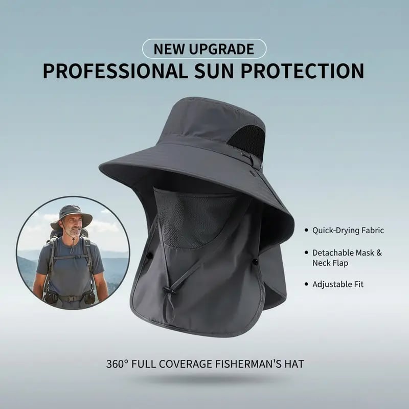 🌞 Spring/Summer Fisherman Hat 🏕️ Detachable Sun Protection