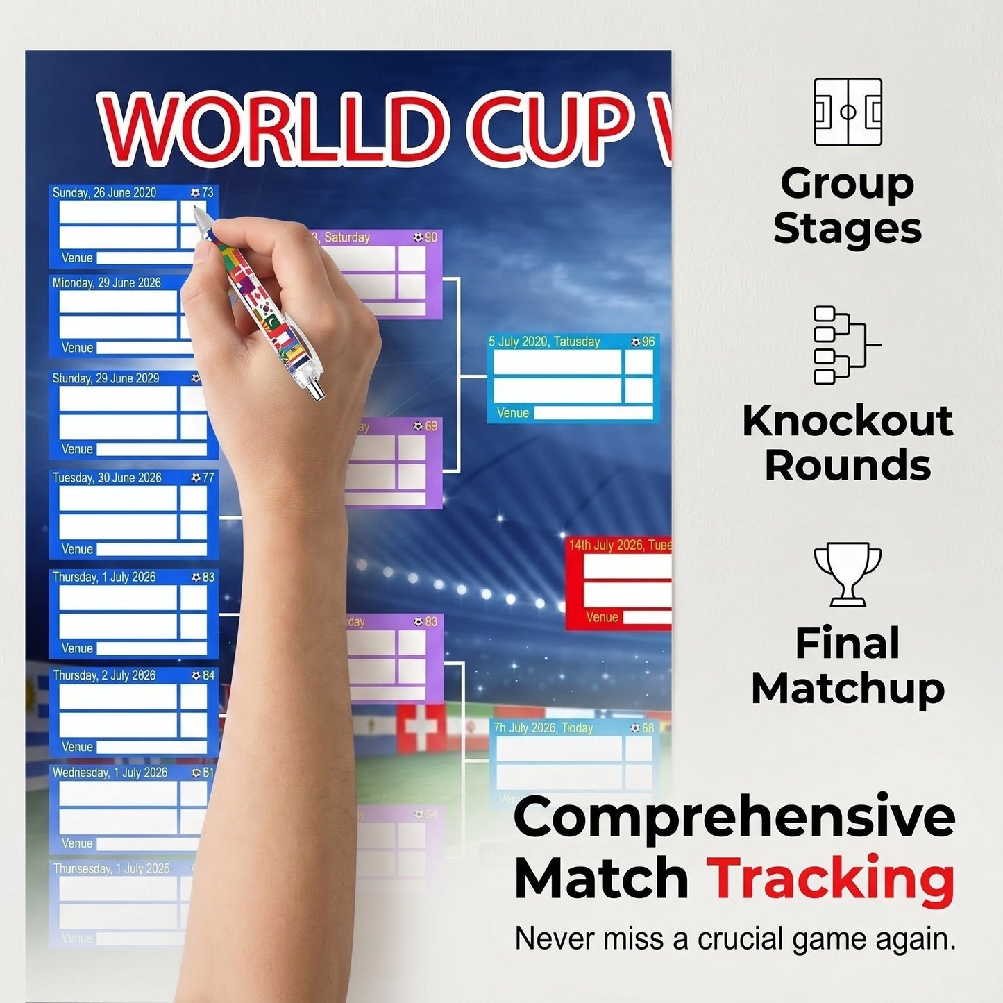 ⚽🏆 2026 Soccer Fan Wall Chart Kit 📅 Group Stage & Knockouts