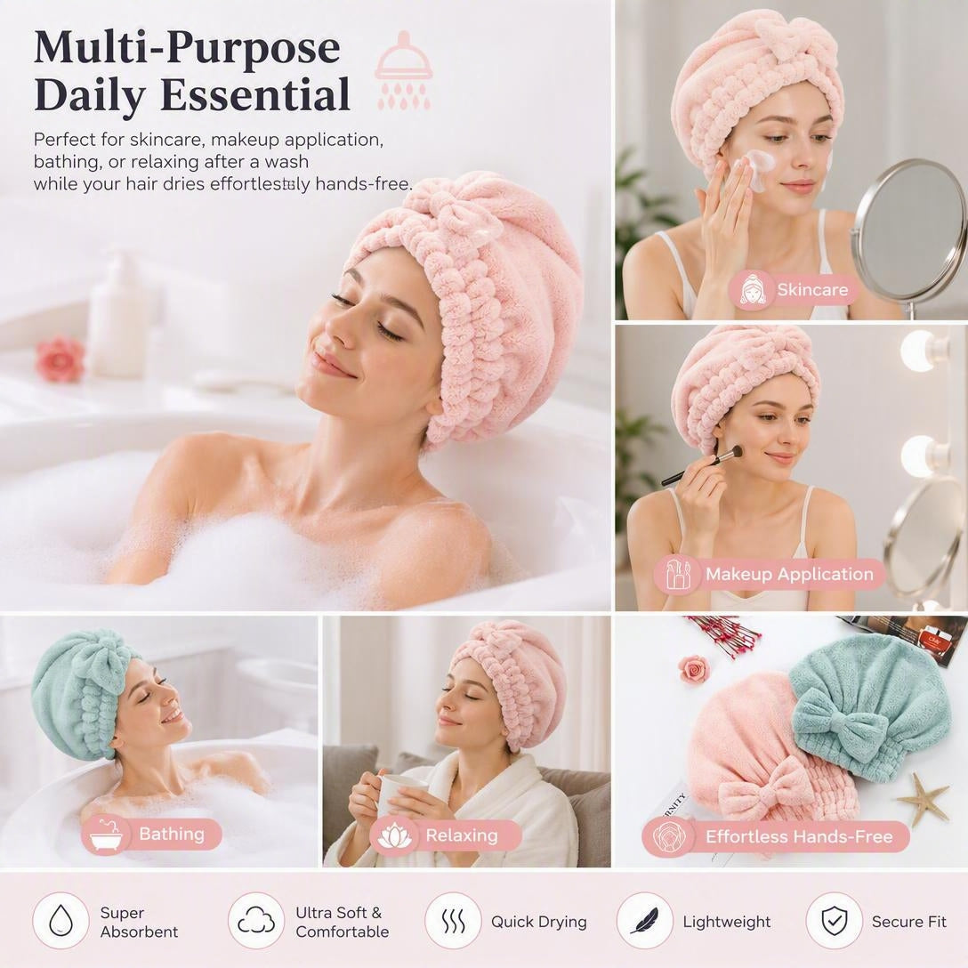 🎀Women's Bow-Decorated Shower Cap and Hair Dryer Cap