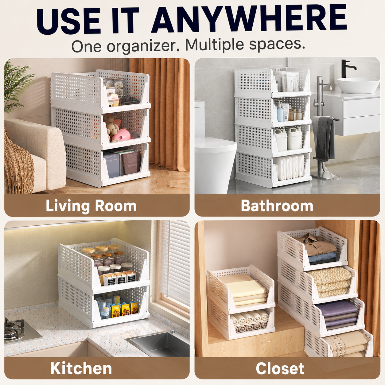🧺 Stackable & Foldable Closet Organizer Bins