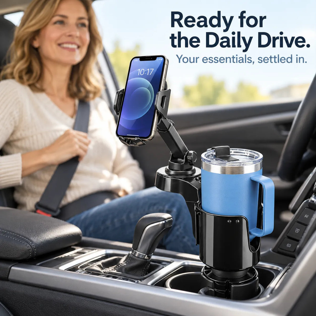 🚗 2-in-1 Car Cup Holder Expander with Adjustable Phone Mount – Handle-Friendly Tumbler Holder 📱🥤