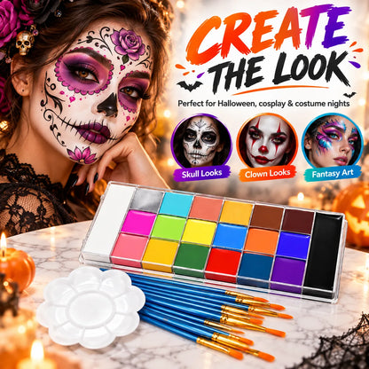 🎃 20-Color Halloween Face & Body Paint Palette – Bold Cosplay Makeup Kit