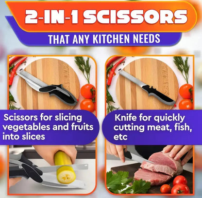 ✂️ 2-in-1 Kitchen Scissors & Cutter 🍅