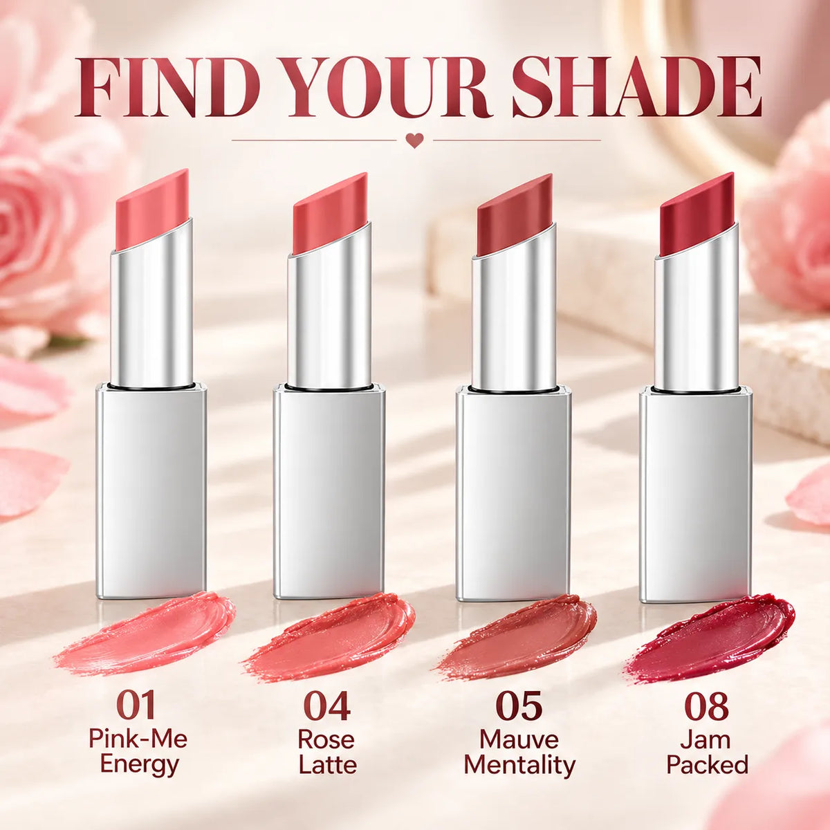 💄 Glossy Tinted Lipstick ✨ Sheer Color & Luminous Shine — 4 Shades