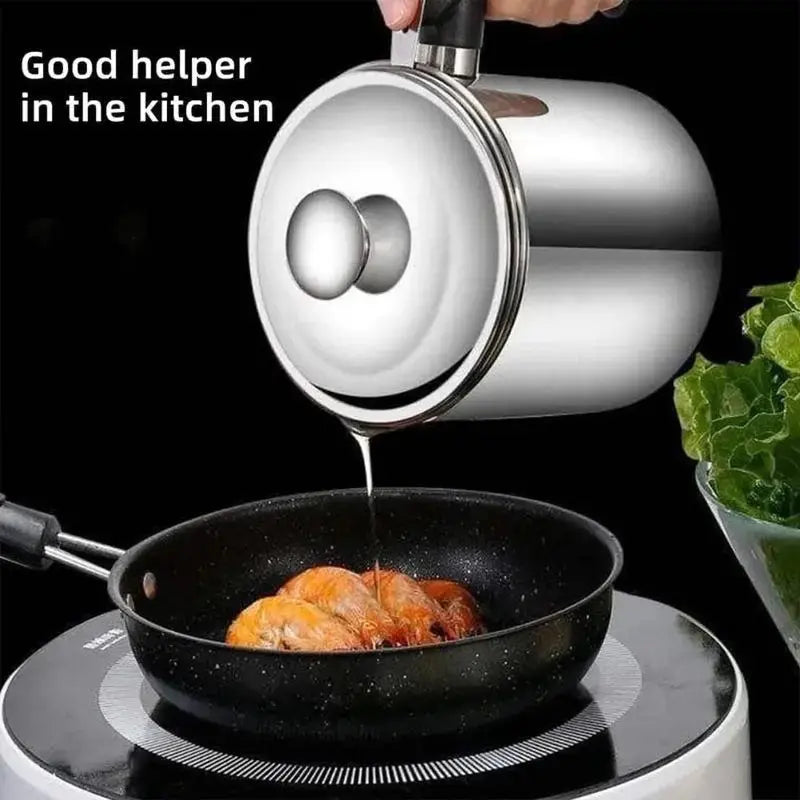 🍳Premium Stainless Steel Oil Strainer & Container Pot | Eco-Kitchen🔄