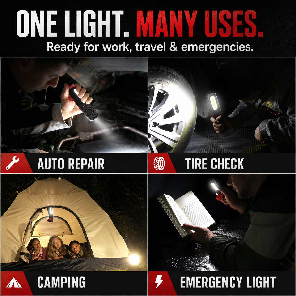 ⚡ 360° Ultra-Bright COB Work Light – Hands-Free Magnetic & USB Rechargeable
