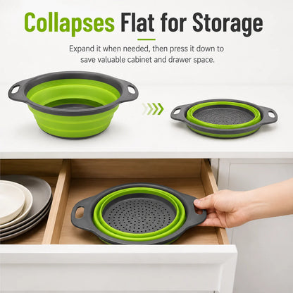 Collapsible Colander Set with Oversized Draining Tray