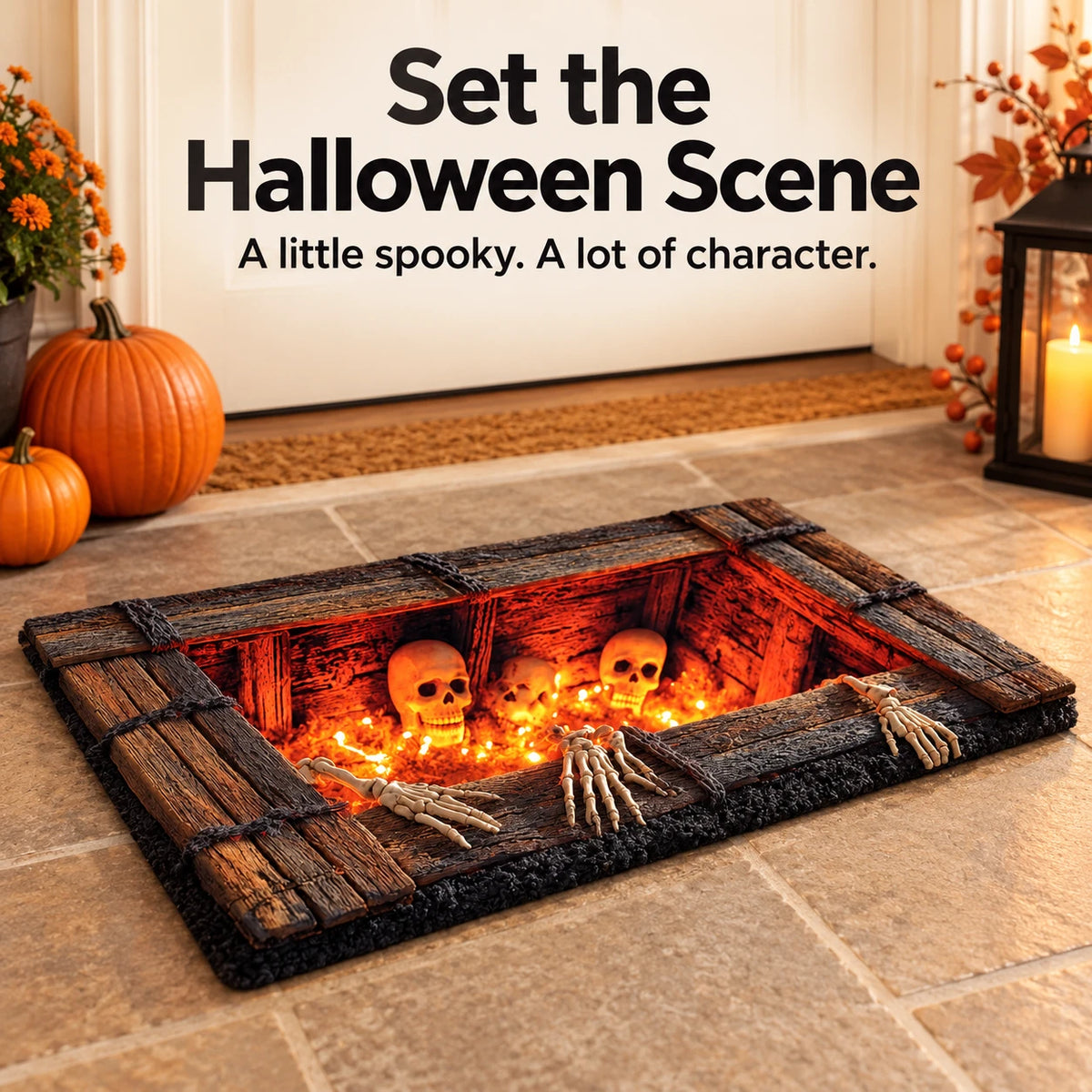 🎃 Skeleton Halloween Mat – Spooky Front Door Style