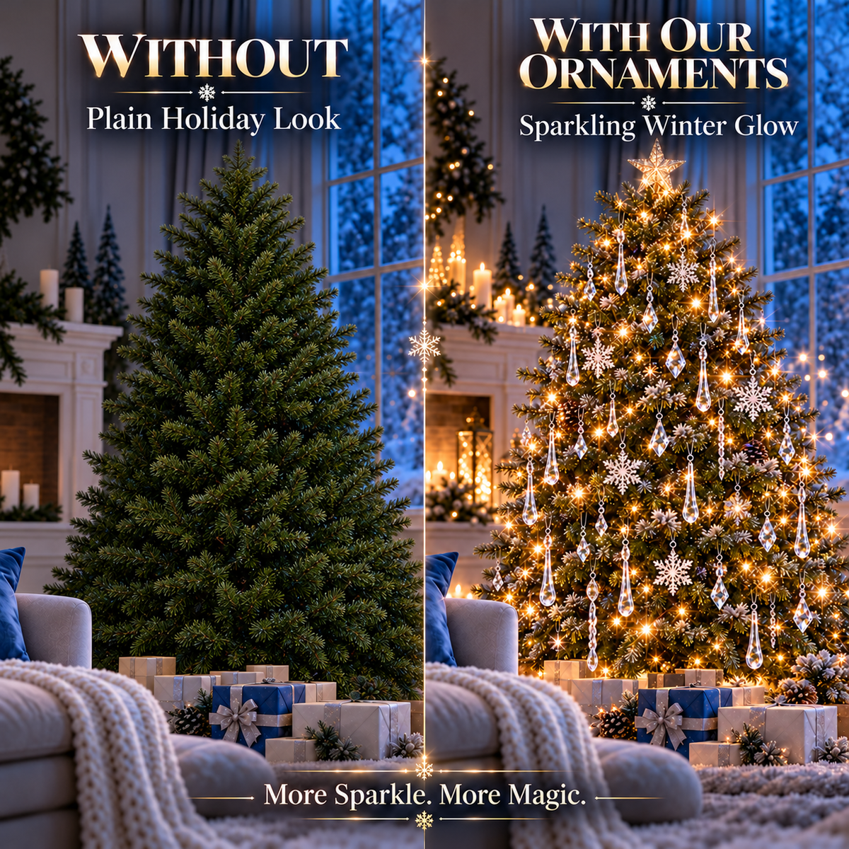Clear Crystal Snowflake & Icicle Christmas Ornaments