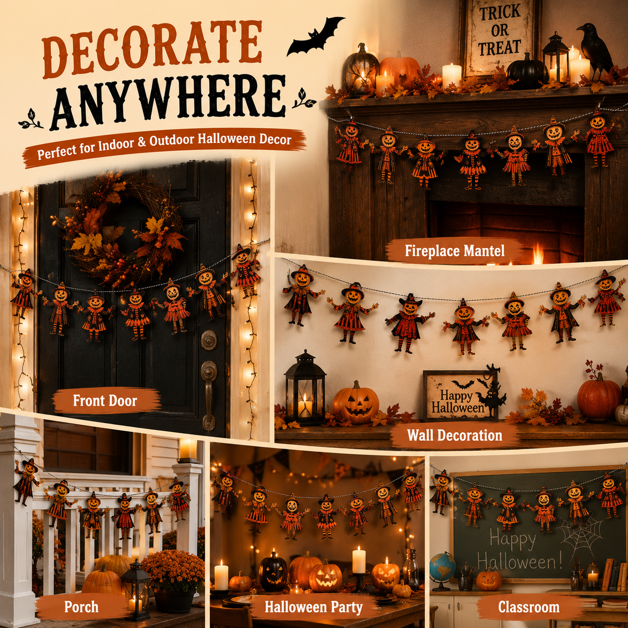 Vintage Wooden Pumpkin Banner (6 Pcs) 🎃