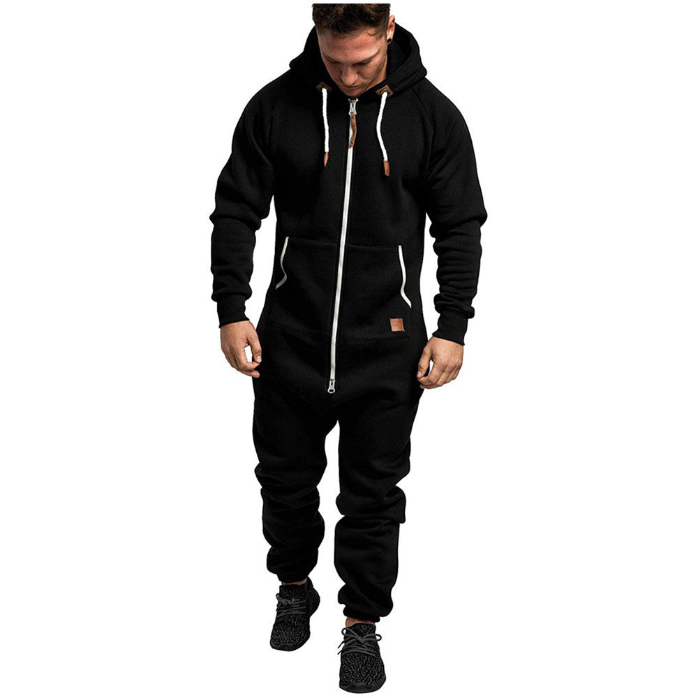 🧥 Men’s Hooded Fleece Jumpsuit – Cozy All-in-One Comfort
