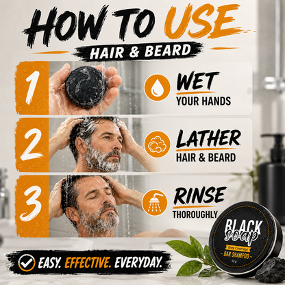 ✨ Black Soap Hair & Beard Grey Coverage Shampoo Bar