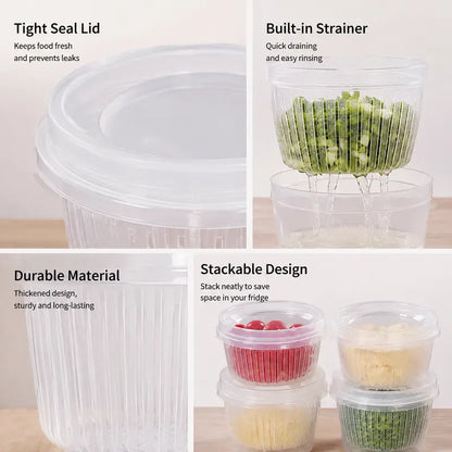 🥬5-Pack Multifunctional Food Storage Containers – With Drain Colander and Airtight Lid