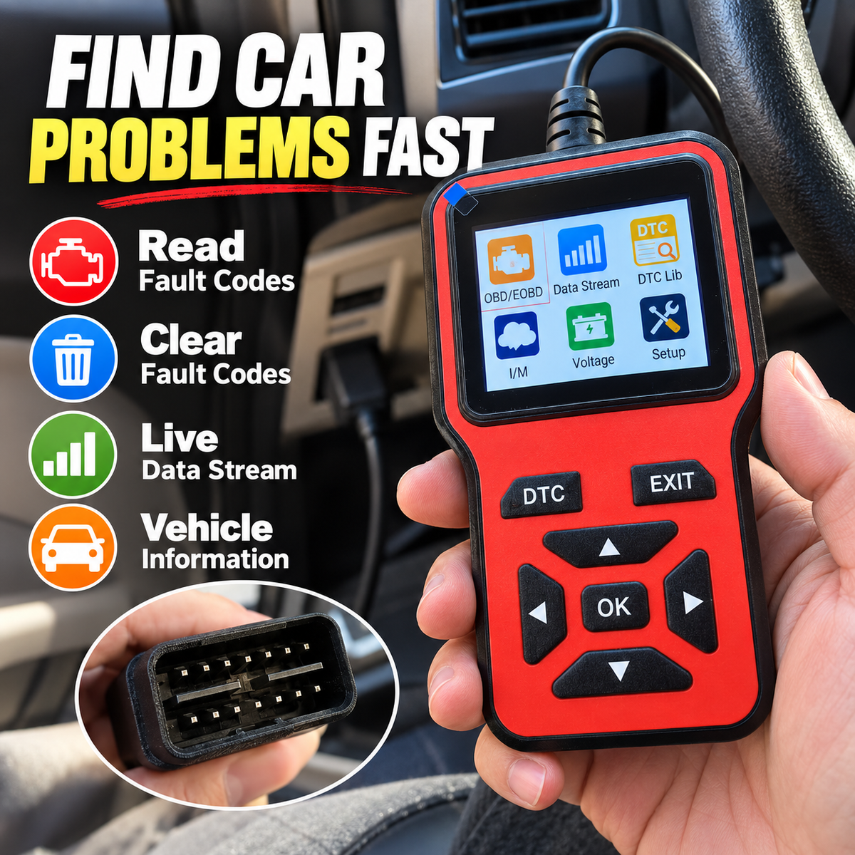 Car Diagnostic Scanner with Fault Code Reader & Live Data