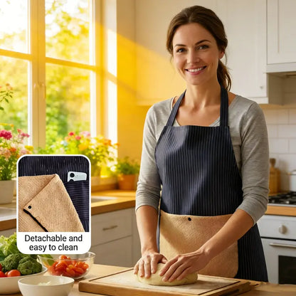 Waterproof Kitchen Apron – Detachable Snap Towel, Dual Pockets & 3-Layer Spill Protection
