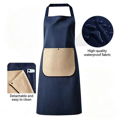 Waterproof Kitchen Apron – Detachable Snap Towel, Dual Pockets & 3-Layer Spill Protection