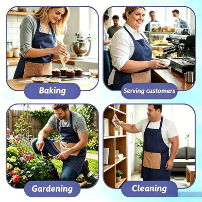 Waterproof Kitchen Apron – Detachable Snap Towel, Dual Pockets & 3-Layer Spill Protection