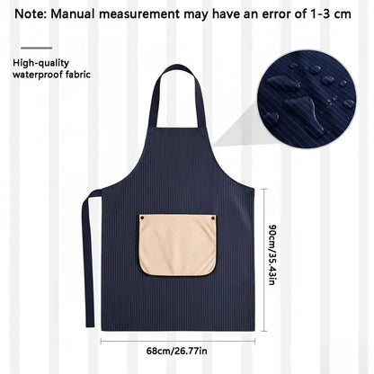 Waterproof Kitchen Apron – Detachable Snap Towel, Dual Pockets & 3-Layer Spill Protection