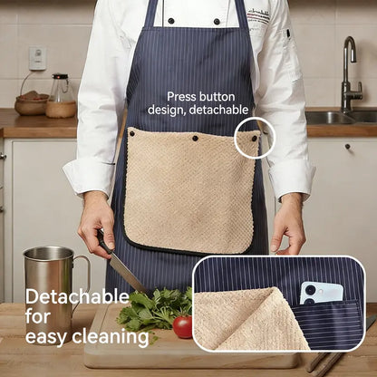 Waterproof Kitchen Apron – Detachable Snap Towel, Dual Pockets & 3-Layer Spill Protection