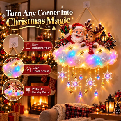 🎄 Light-Up Christmas Cloud Hanging Decor – Santa & Winter Village Holiday Display