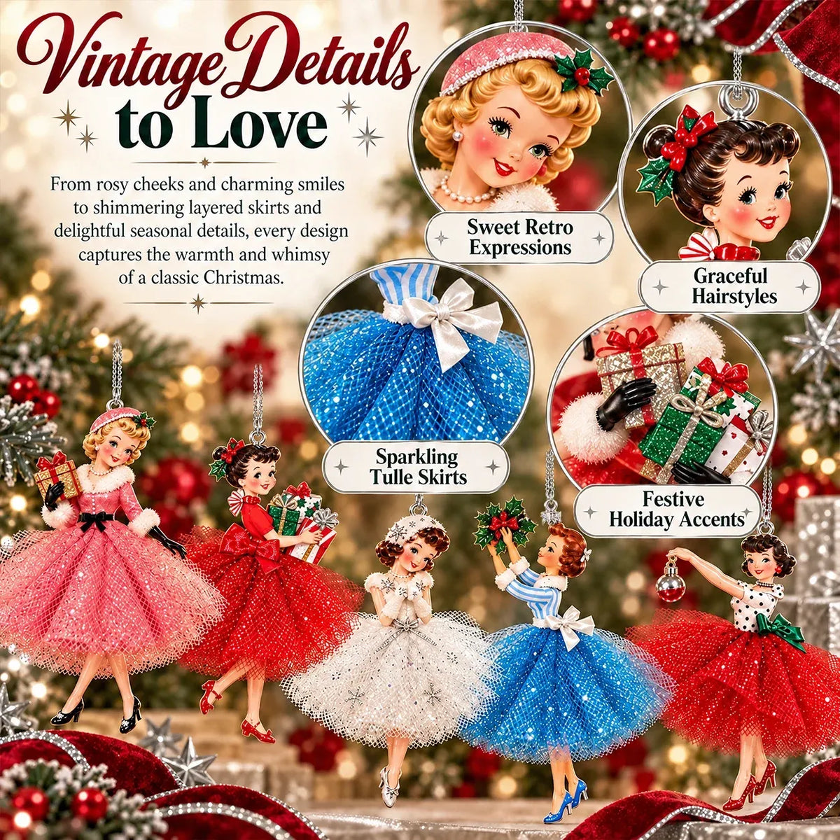Vintage Christmas Lady Ornaments – 1950s-Inspired Holiday Charm 🎄