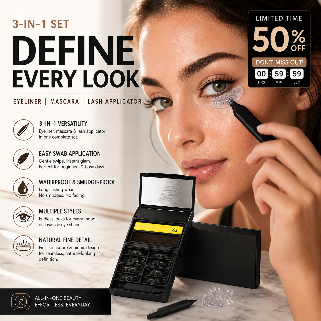 🥳2026 HOT SALE🥳💋50K+ SOLD!🔥 50% OFF! 3-in-1 Kit: Eyeliner and Lower Lash Stamp