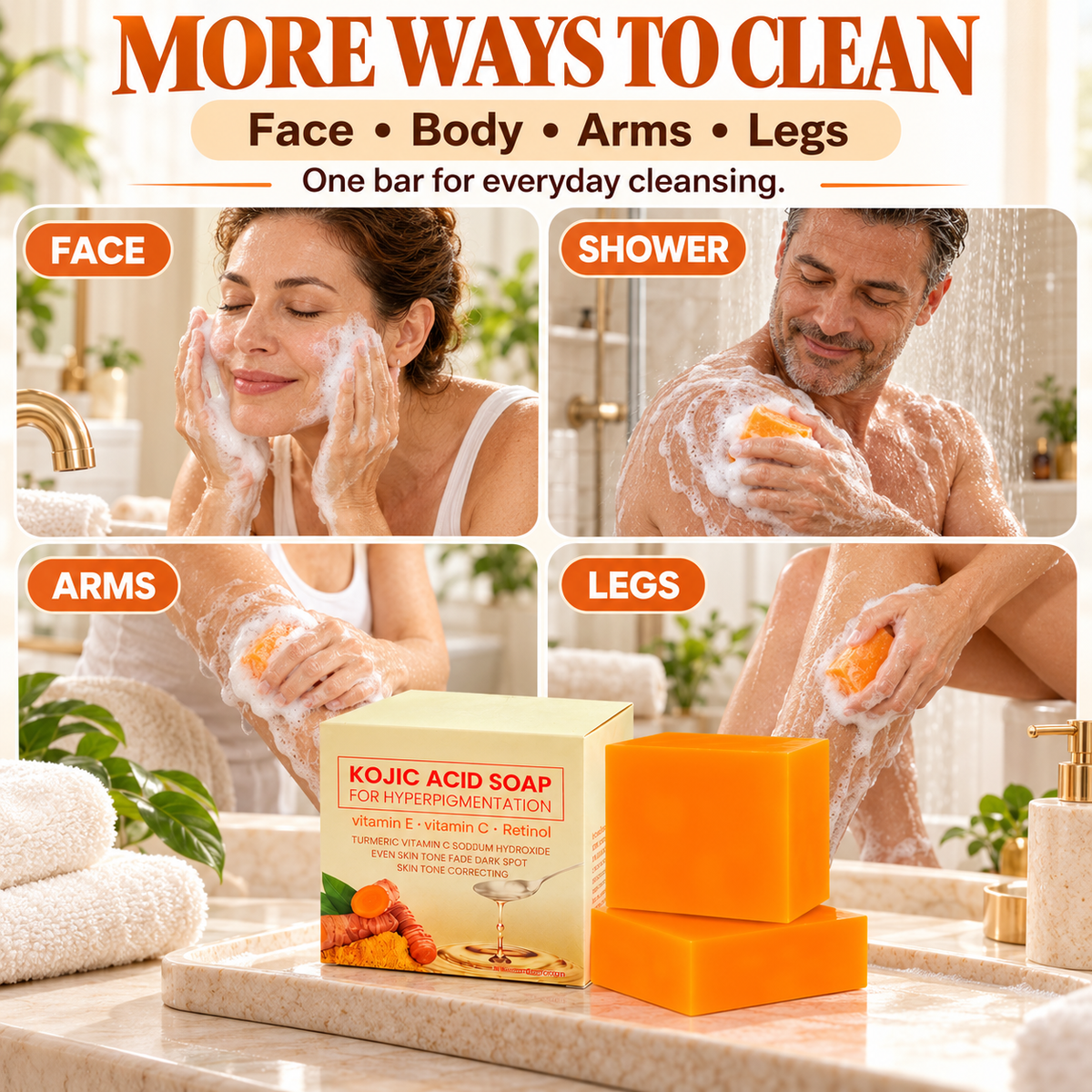 🧡 Kojic Acid Brightening Cleansing Soap – Your Daily Skin Renewal Ritual