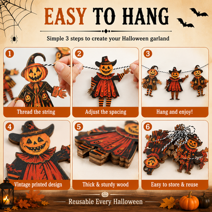 Vintage Wooden Pumpkin Banner (6 Pcs) 🎃