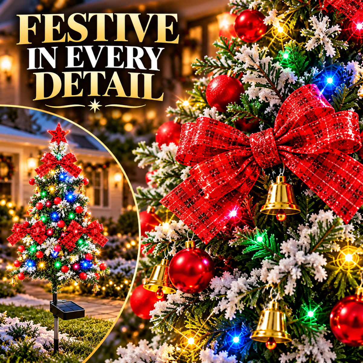 Solar Snowy Cedar Christmas Tree Lights for Outdoor Holiday Decor