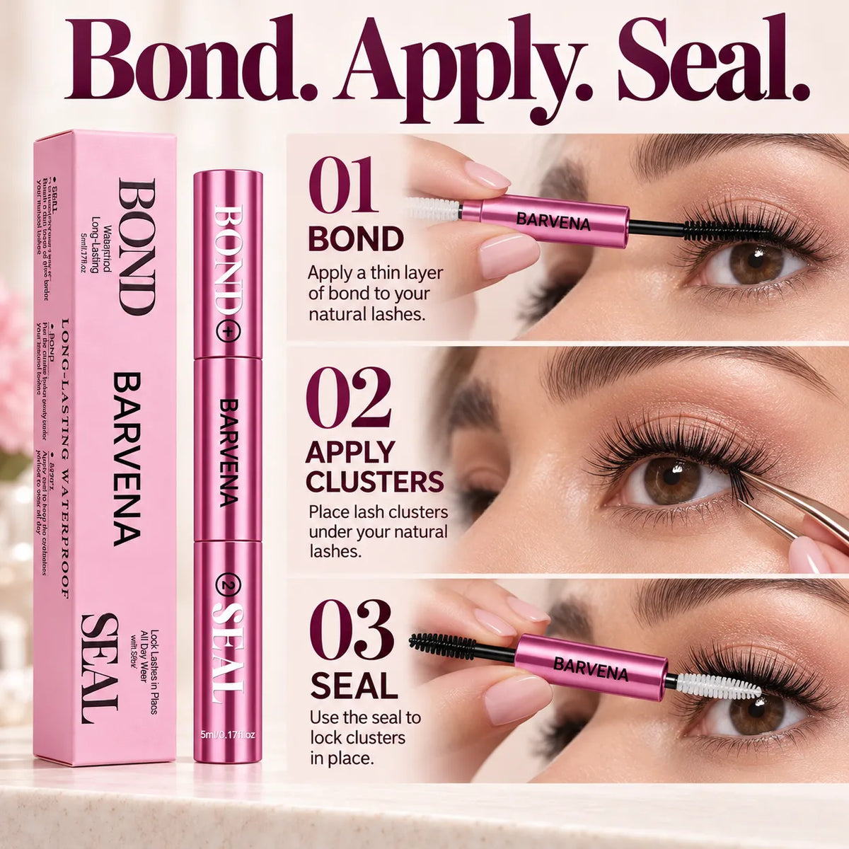 ✨ 2-in-1 Lash Bond & Seal for DIY Cluster Lashes 💗 Black Bond + Clear Seal