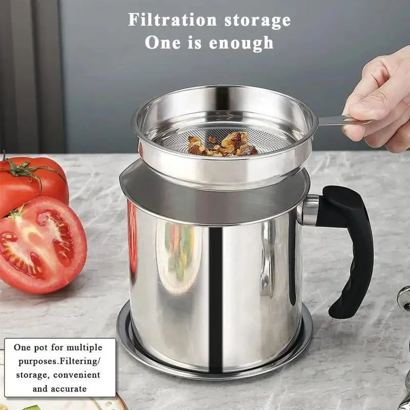 🍳Premium Stainless Steel Oil Strainer & Container Pot | Eco-Kitchen🔄
