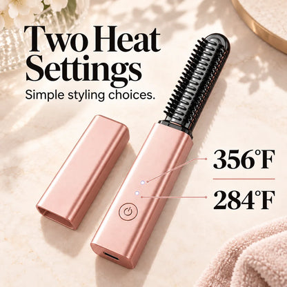 ✨ Mini Cordless Heated Styling Brush – Portable Hair Touch-Up Tool for Bangs, Face-Framing Pieces & Ends
