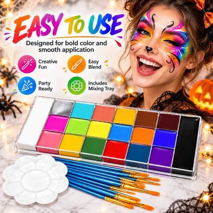 🎃 20-Color Halloween Face & Body Paint Palette – Bold Cosplay Makeup Kit