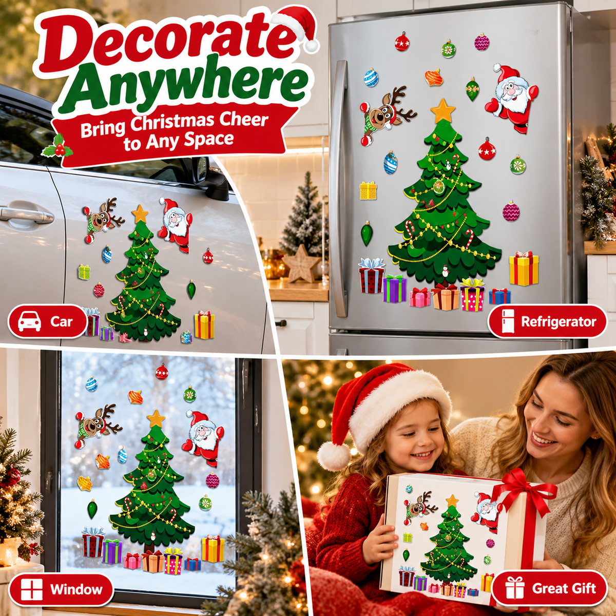 Magnetic Christmas Tree for Refrigerator - Reusable Holiday Decor for Family
