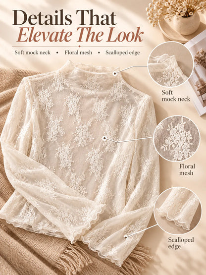 🌸 5-Pack Floral Lace Mesh Tops | Elegant Layering Set