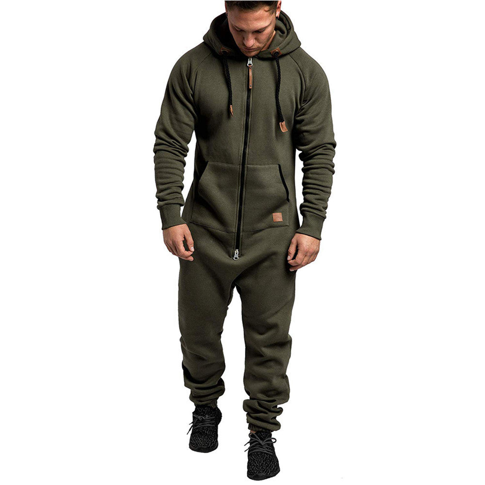 🧥 Men’s Hooded Fleece Jumpsuit – Cozy All-in-One Comfort