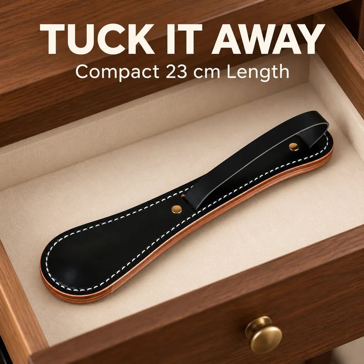 Leather Paddle with Hand Strap – 9.06″ Compact Design, Contrast Stitching✨