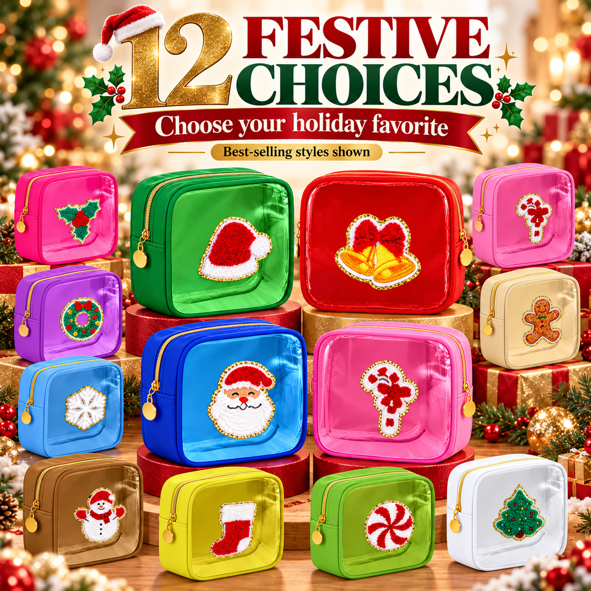 🎄 Christmas Tree-Shaped Transparent Cosmetic Bag — Festive Travel Organizer