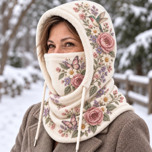 ❄️ Women's 3-in-1 Floral Fleece Winter Hood – Face Cover & Neck Warmer
