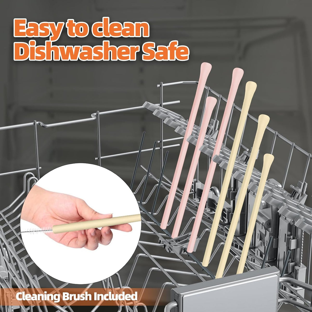 🥤8-piece set Flat wide-mouth reusable wrinkle-resistant silicone straw - with cleaning brush