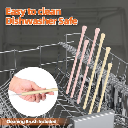 🥤8-piece set Flat wide-mouth reusable wrinkle-resistant silicone straw - with cleaning brush