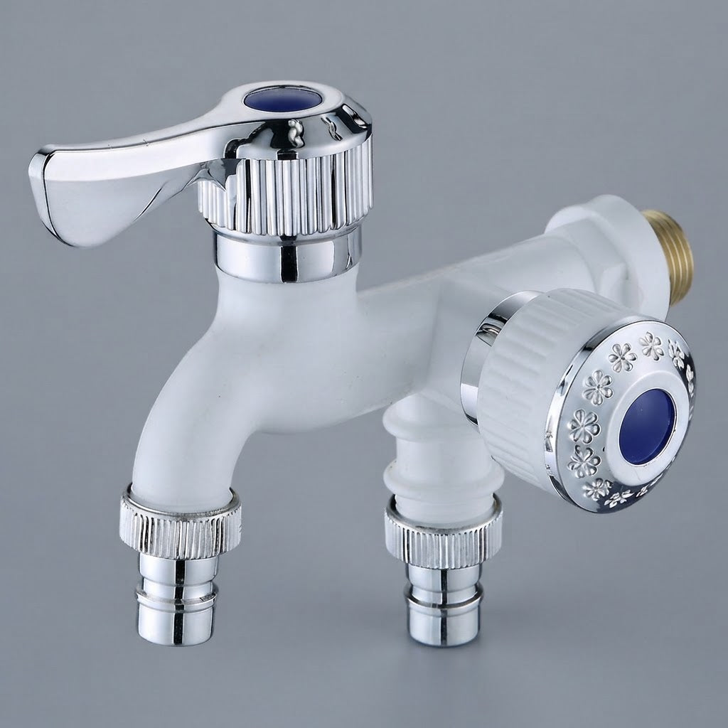 🚰Plastic Washing Machine Faucet with Dual Outlets – Freeze-Resistant and High-Temperature Resistant