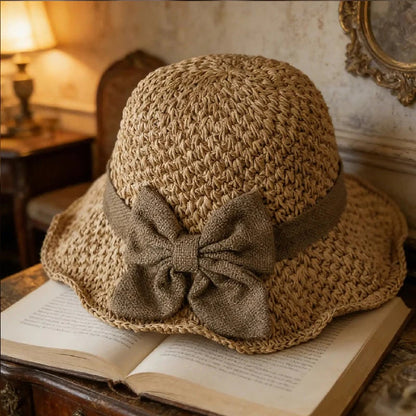 👒✨Elegant Woven Straw Sun Hat with Bow